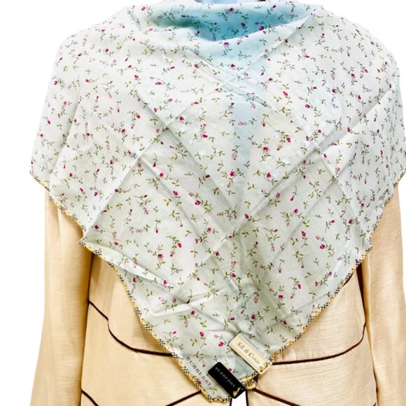 New Tag on  Burberry Miniscarf  23" Cotton Silk Light Blue Red Floral Nova (52) - Picture 1 of 11